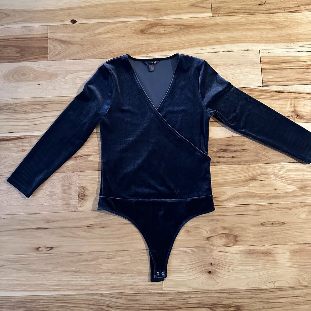 Banana Republic Velvet Thong Wrap Bodysuit - Midnight Navy - Small